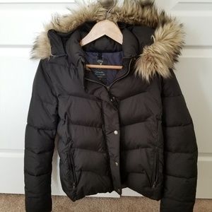 Gap Puffer Jacket Black with Fur Trim on Hood